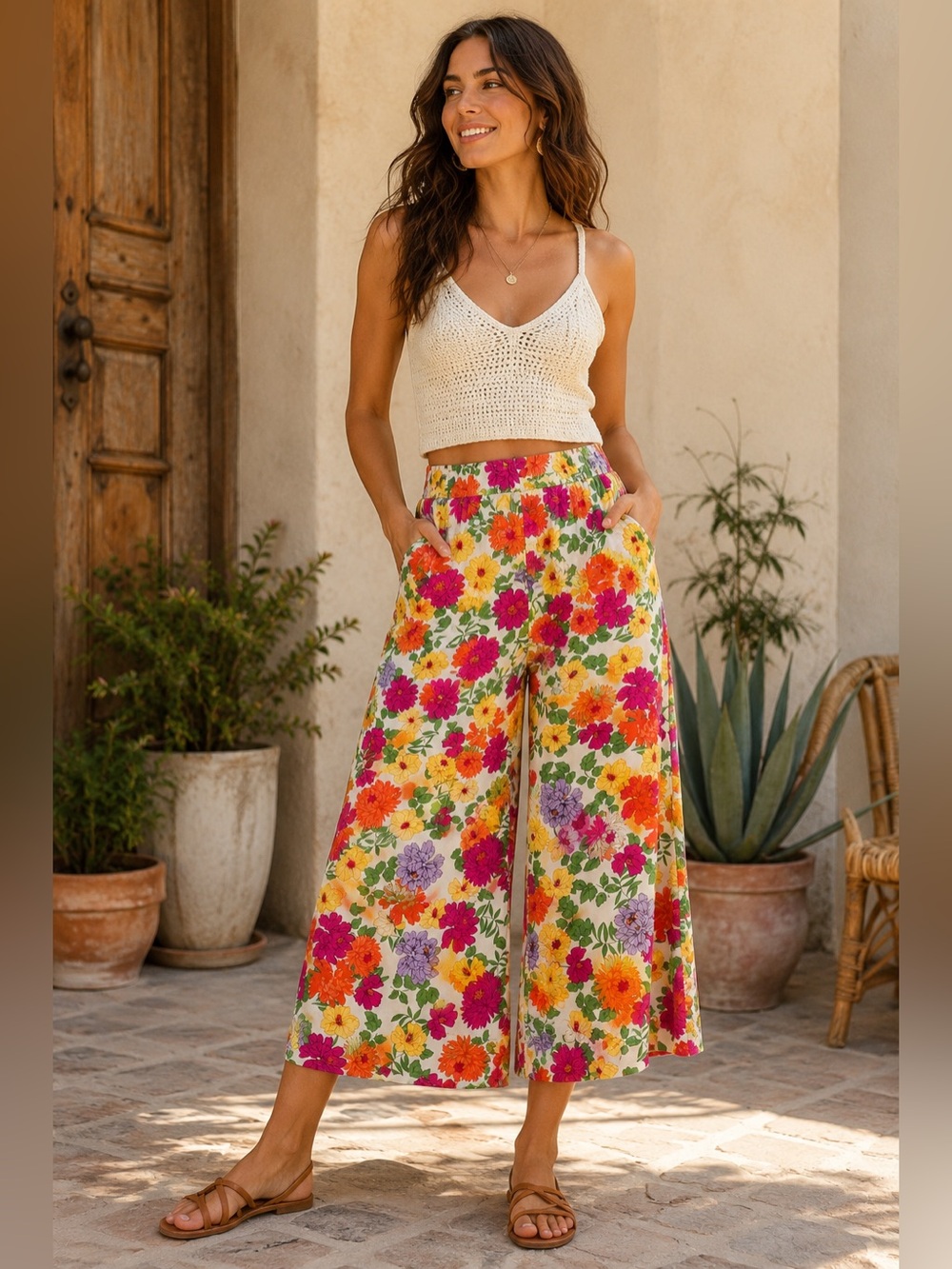 Jules & Leopold Floral Wide Leg Culottes | Retro Summer Pants XL